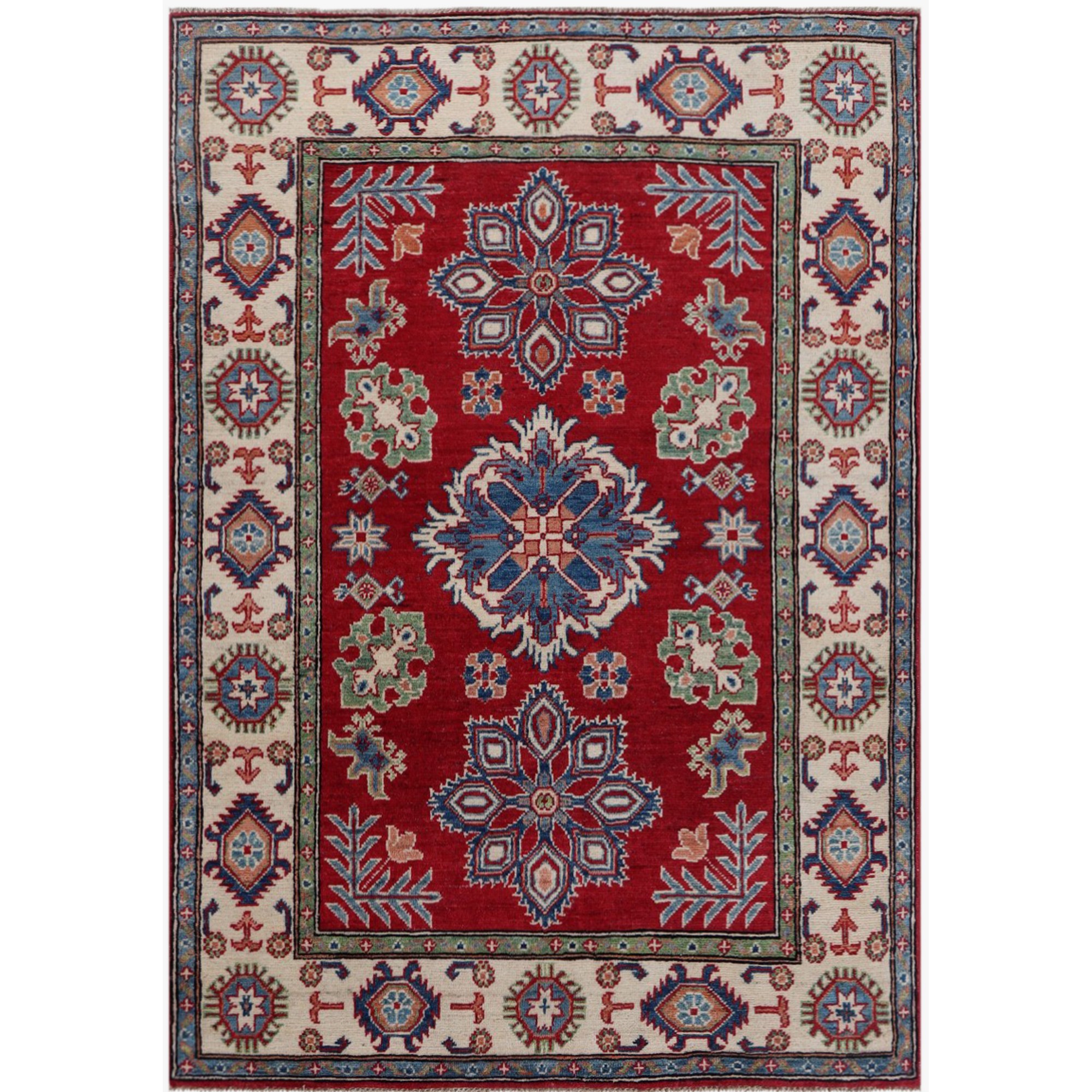 Kazak 48906 Traditional Wool Rugs In Red Multi